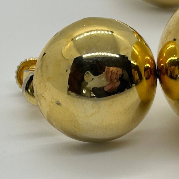Vintage Gold-tone Double Ball Earrings Screw Back Statement 1960 Mod Design MCM - Picture 8 of 13